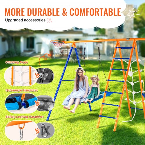 Swing Sets for Backyard 6 in 1 Swing Set with 2 Swings Trapeze Bar