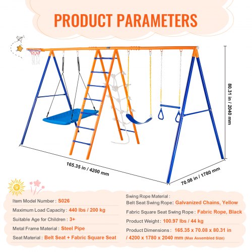 Swing Sets for Backyard 6 in 1 Swing Set with 2 Swings Trapeze Bar