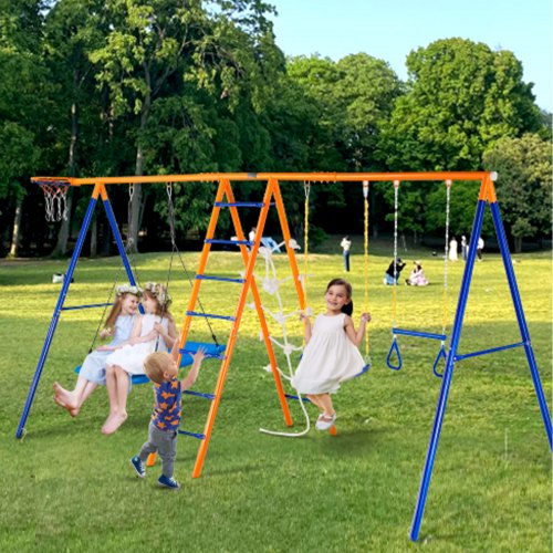 Swing Sets for Backyard 6 in 1 Swing Set with 2 Swings Trapeze Bar