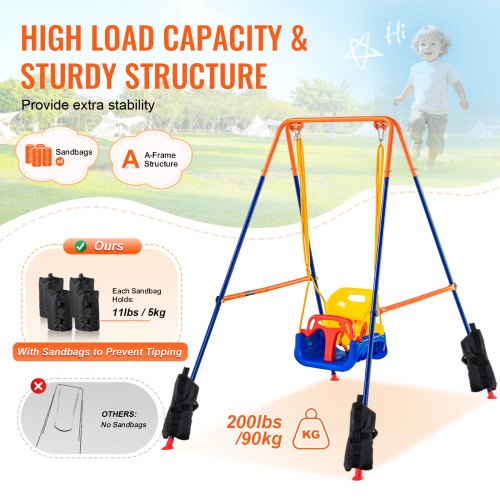 Swing Sets for Backyard 3in1 Toddler Swing Set with 4 Sandbags Foldable
