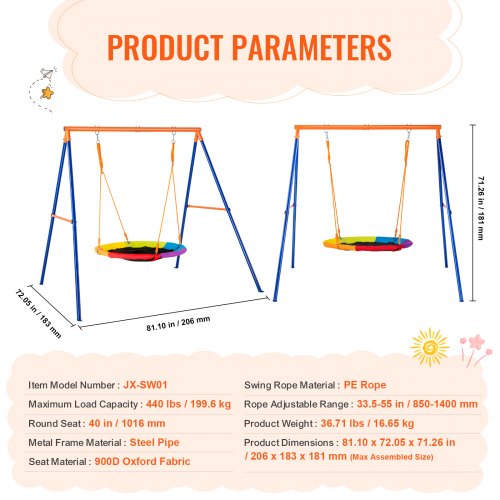 Swing Sets for Backyard 440lbs Load Capacity Swing Set 40 Saucer Swing