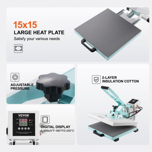 Heat Press Machine 15x15 in Slide Out Heat Transfer Machine TShirts Green –