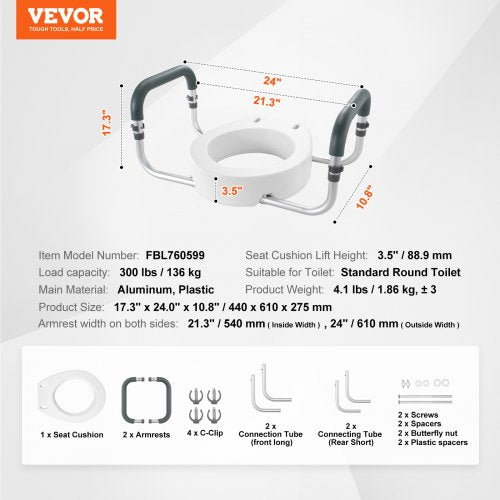 Raised Toilet Seat 35 Height Raised 300 lbs Weight Capacity for Standard Round