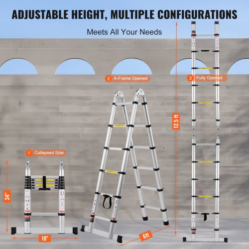 Telescoping Ladder 125FT AShape Aluminum Extension Ladder Lightweight