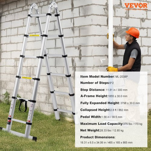 Telescoping Ladder 125FT AShape Aluminum Extension Ladder Lightweight