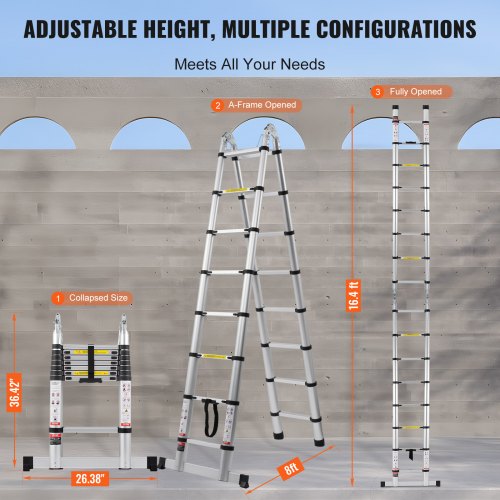 Telescoping Ladder 165FT AShape Aluminum Extension Ladder Lightweight