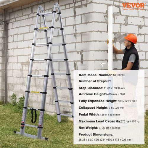 Telescoping Ladder 165FT AShape Aluminum Extension Ladder Lightweight