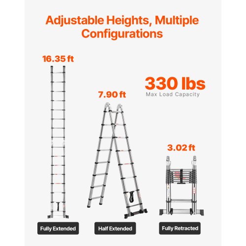 Telescoping Ladder A Frame 165ft Stainless Steel Extension Ladder
