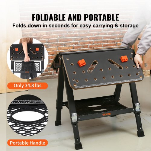 Folding Work Table 2in1 as Sawhorse Workbench 1000 lbs Capacity 7