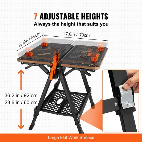Folding Work Table 2in1 as Sawhorse Workbench 1000 lbs Capacity 7