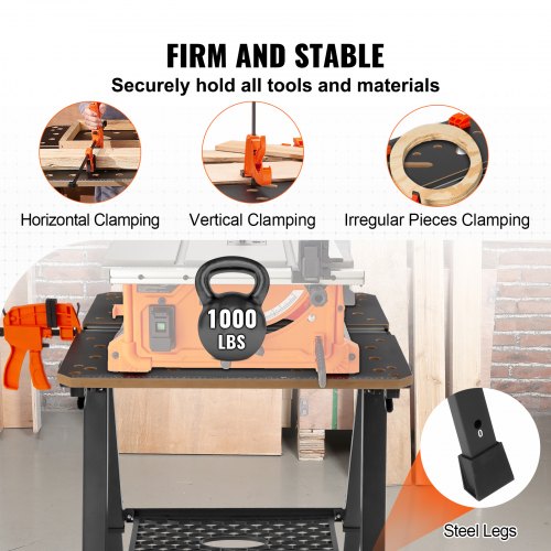 Folding Work Table 2in1 as Sawhorse Workbench 1000 lbs Capacity 7