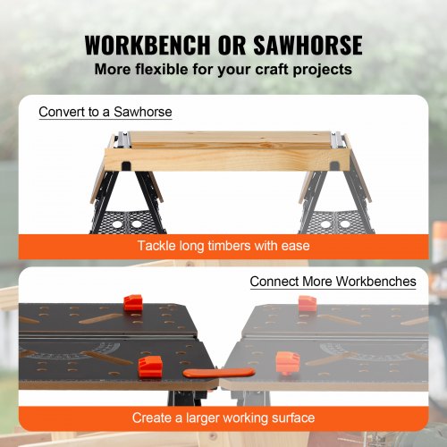 Folding Work Table 2in1 as Sawhorse Workbench 1000 lbs Capacity 7
