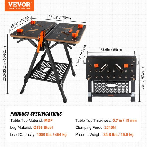 Folding Work Table 2in1 as Sawhorse Workbench 1000 lbs Capacity 7