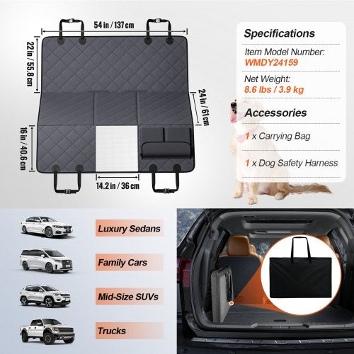 Dog Car Seat Cover for Back Seat 54 x 24 in Waterproof 600D for Cars – 610 MM