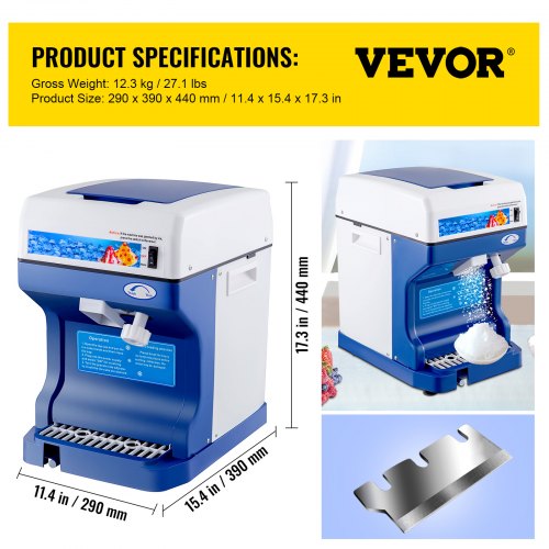 110V Electric Shaved Ice Machine 250W Snow Cone Maker Tabletop with Adjustable