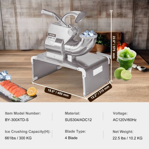 Ice Crushers Machine 661lbs Per Hour Electric Snow Cone Maker with 4