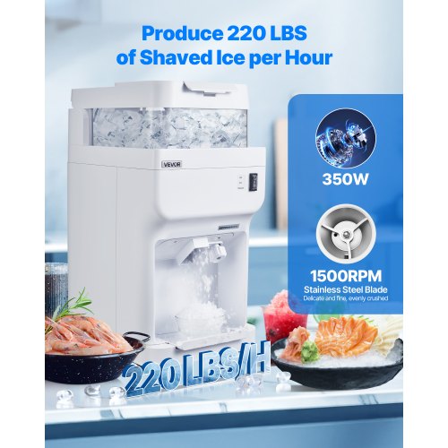 Commercial Ice Shaver Crusher 220lbs Per Hour Electric Snow Cone Maker with 8L