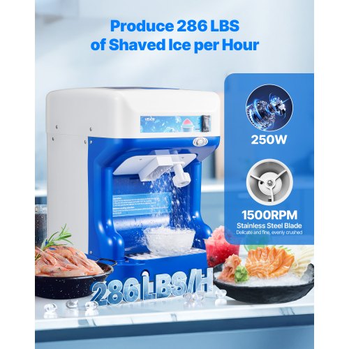 Commercial Ice Shaver Crusher 286lbs Per Hour Electric Snow Cone Maker with 2L