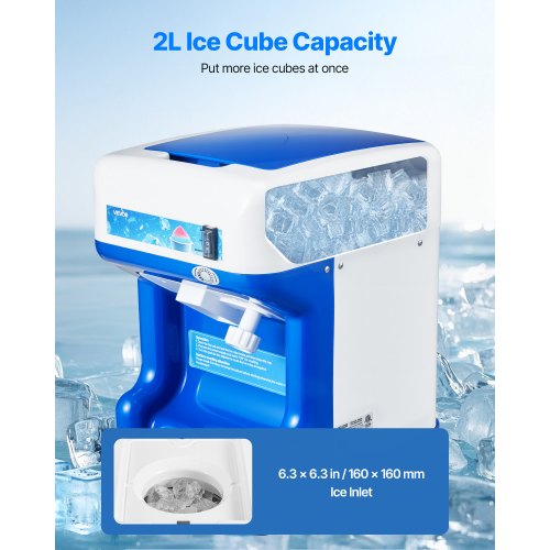 Commercial Ice Shaver Crusher 286lbs Per Hour Electric Snow Cone Maker with 2L