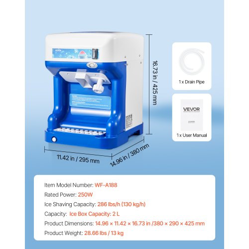 Commercial Ice Shaver Crusher 286lbs Per Hour Electric Snow Cone Maker with 2L