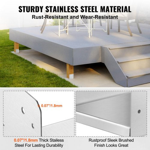 8x 8 Post Base 4Pcs Stainless Steel Adjustable Post Anchor