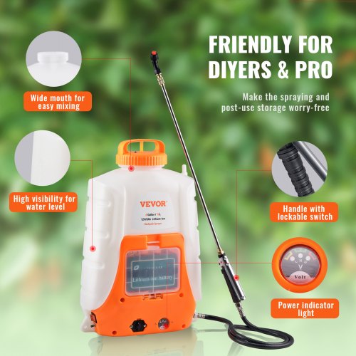 Battery Powered Backpack Sprayer 090 PSI Adjustable Pressure 4 Gallon