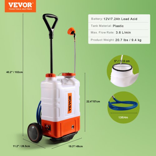 Battery Powered Backpack Sprayer with Cart 094 PSI Adjustable Pressure 4