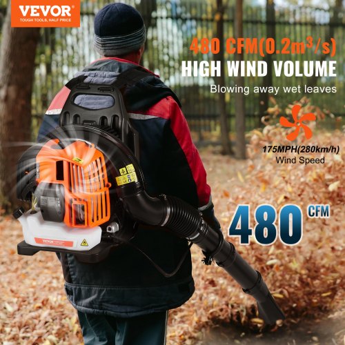Backpack Leaf Blower 52CC 2Cycle Leaf Blower with 137L Fuel Tank 480CFM