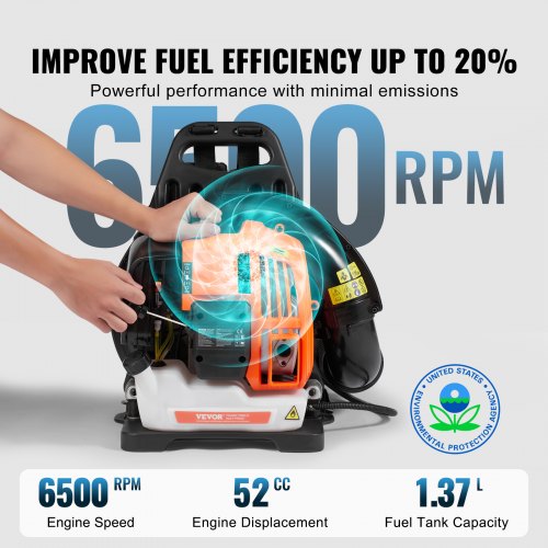 Backpack Leaf Blower 52CC 2Cycle Leaf Blower with 137L Fuel Tank 480CFM