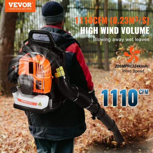 Backpack Leaf Blower 62CC 2Cycle Gas Leaf Blower 1110CFM Air Volume – 22 L