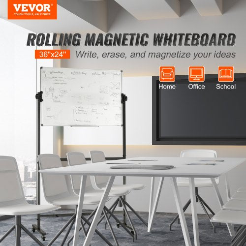 Rolling Magnetic Whiteboard Doublesided Mobile Whiteboard 36x24 Inches