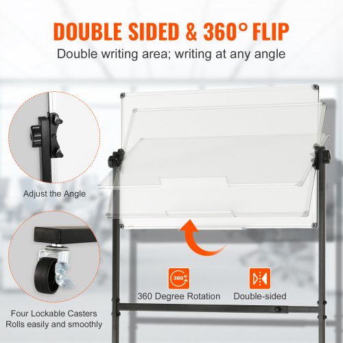 Rolling Magnetic Whiteboard Doublesided Mobile Whiteboard 36x24 Inches