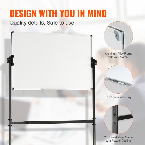 Rolling Magnetic Whiteboard Doublesided Mobile Whiteboard 36x24 Inches