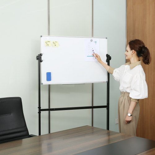 Rolling Magnetic Whiteboard Doublesided Mobile Whiteboard 36x24 Inches