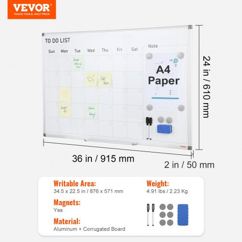Calendar Whiteboard 36 x 24 Inches Magnetic Dry Erase Calendar Board