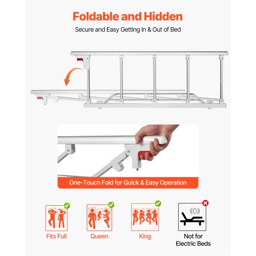 Foldable Bed Rail for Elderly 48 in Bedside Assist Rail with Fixing Strap