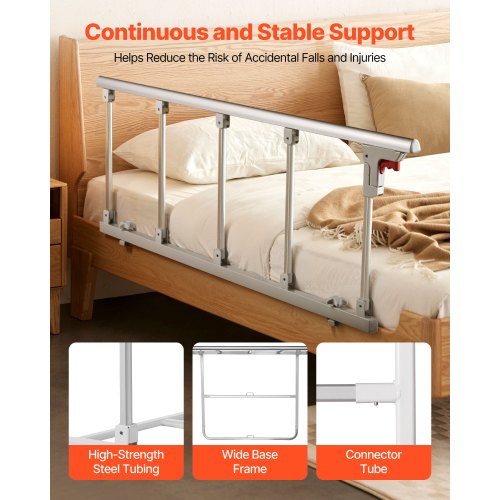 Foldable Bed Rail for Elderly 48 in Bedside Assist Rail with Fixing Strap