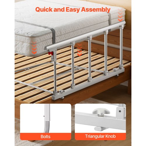 Foldable Bed Rail for Elderly 48 in Bedside Assist Rail with Fixing Strap
