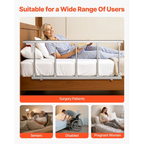 Foldable Bed Rail for Elderly 48 in Bedside Assist Rail with Fixing Strap