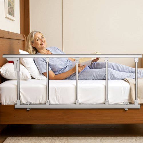 Foldable Bed Rail for Elderly 48 in Bedside Assist Rail with Fixing Strap