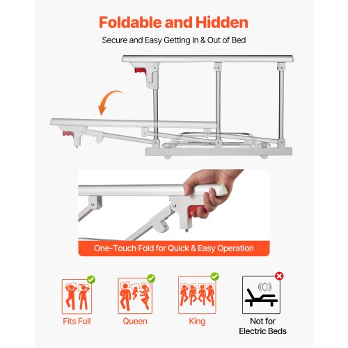 Foldable Bed Rail for Elderly 28 in Bedside Assist Rail with Fixing Strap
