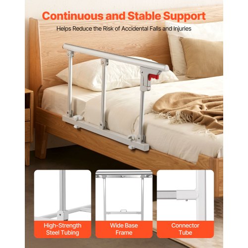 Foldable Bed Rail for Elderly 28 in Bedside Assist Rail with Fixing Strap