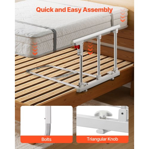 Foldable Bed Rail for Elderly 28 in Bedside Assist Rail with Fixing Strap