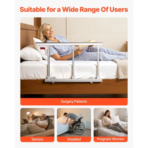 Foldable Bed Rail for Elderly 28 in Bedside Assist Rail with Fixing Strap