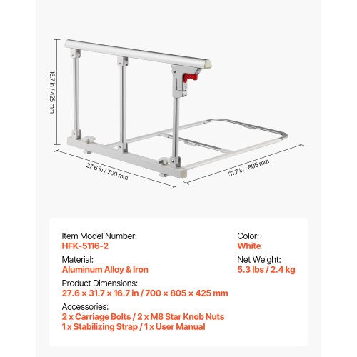 Foldable Bed Rail for Elderly 28 in Bedside Assist Rail with Fixing Strap