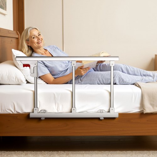 Foldable Bed Rail for Elderly 28 in Bedside Assist Rail with Fixing Strap