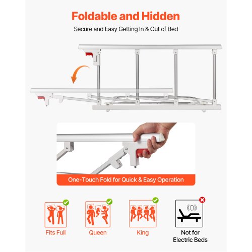 Foldable Bed Rail for Elderly 38 in Bedside Assist Rail with Fixing Strap
