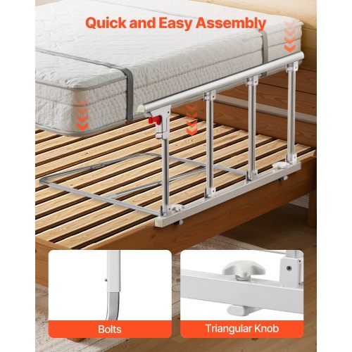 Foldable Bed Rail for Elderly 38 in Bedside Assist Rail with Fixing Strap