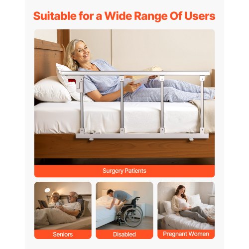 Foldable Bed Rail for Elderly 38 in Bedside Assist Rail with Fixing Strap