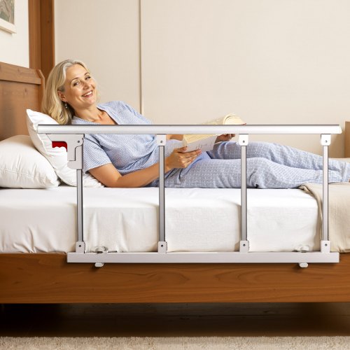 Foldable Bed Rail for Elderly 38 in Bedside Assist Rail with Fixing Strap